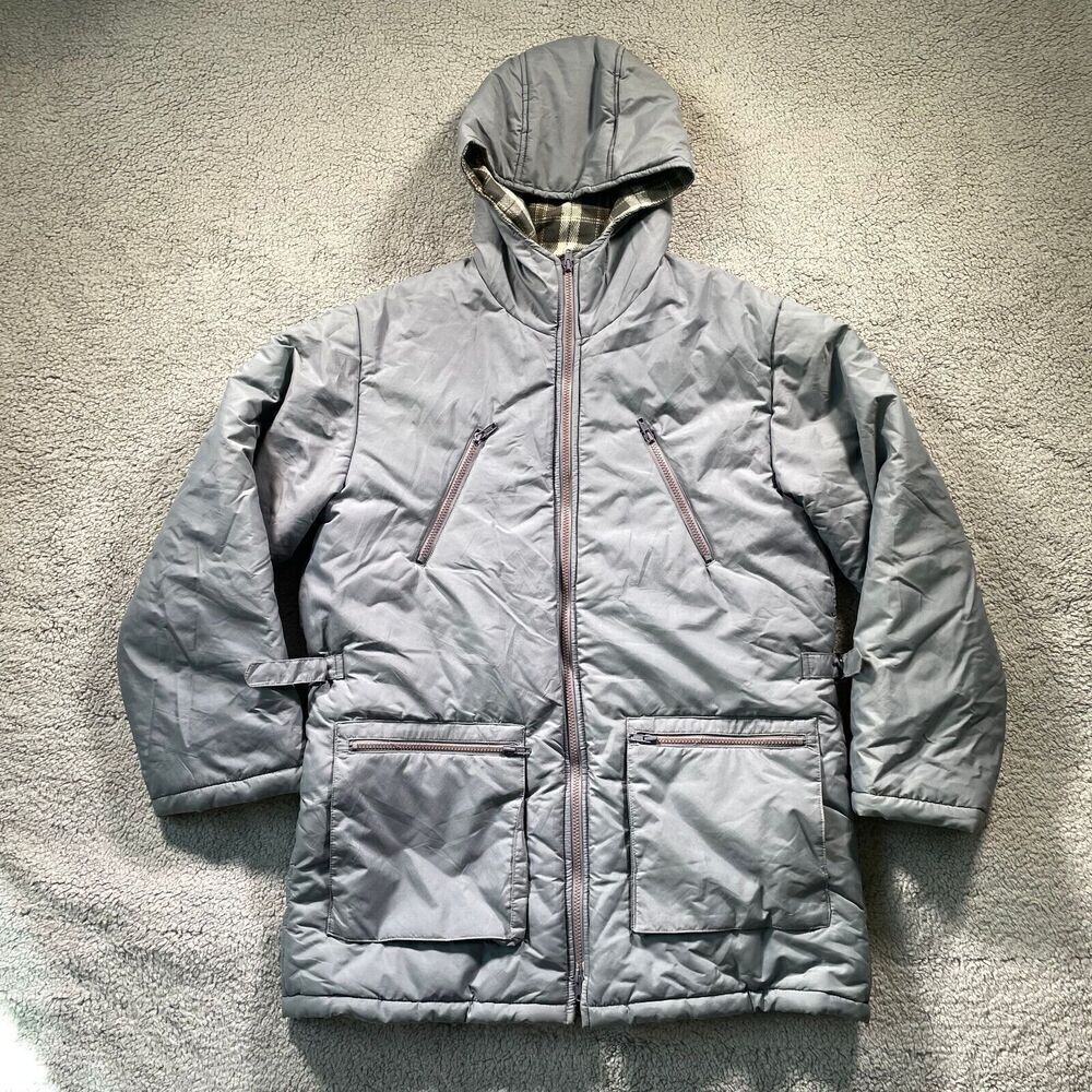 Vintage 90s Puffer Jacket Men's Hill and Archer Hood Snow Outdoor Medium Gray